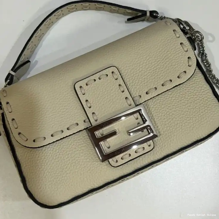 Cheap Romano Fendi Beige Cuoio Mini In Baguette Bag Leather Selleria 0521
